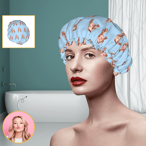 Picture of shower cap custom shower cap with face on it