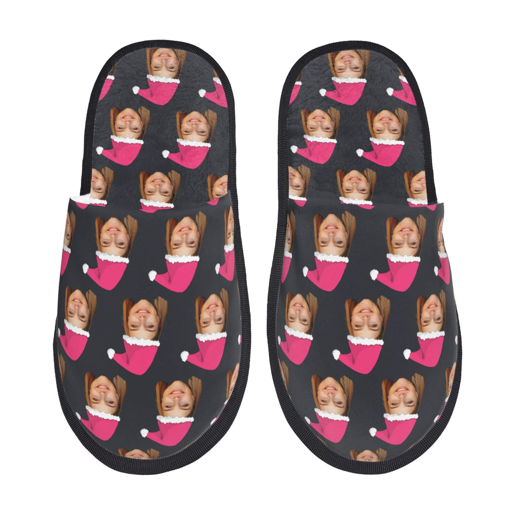 Custom Photo Slippers Santa Hat Winter Cotton Slippers for Men Women