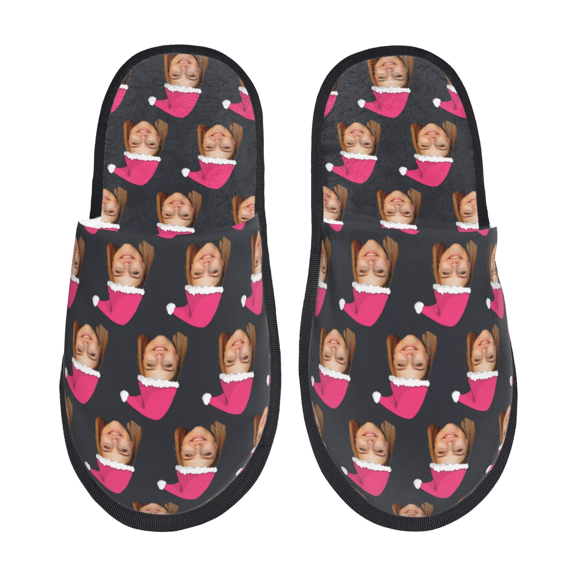 Custom Photo Slippers Santa Hat Winter Cotton Slippers for Men Women