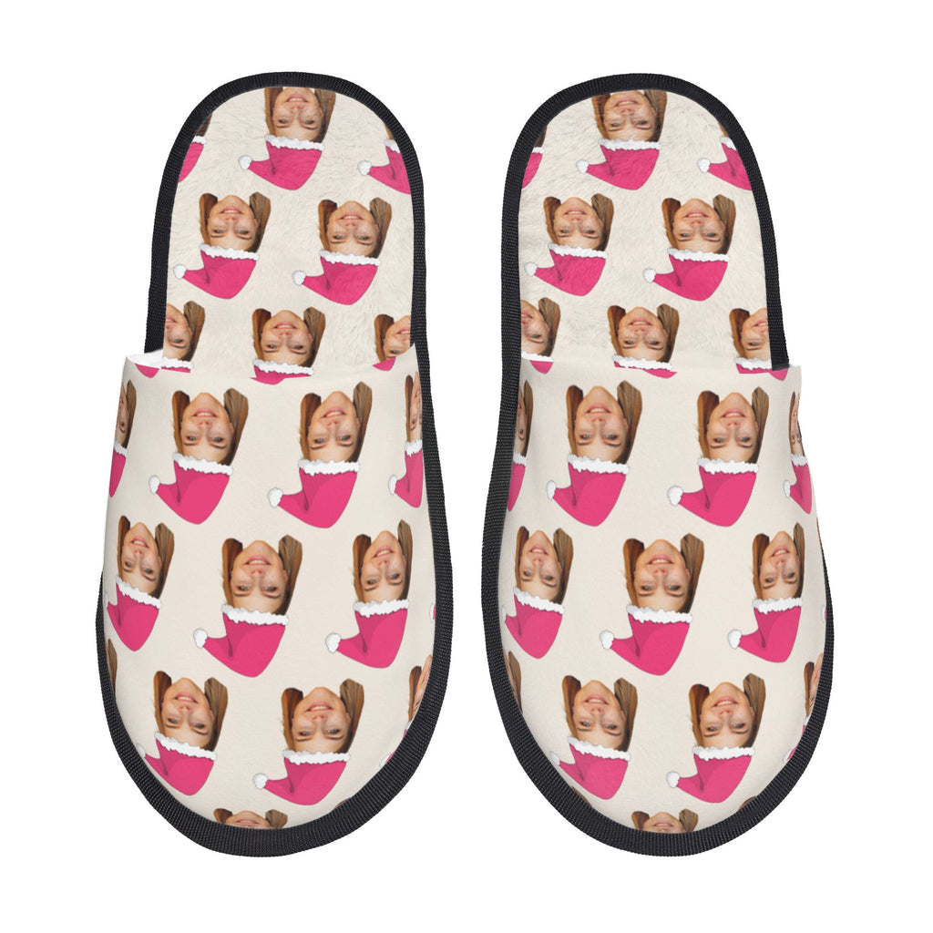 Custom Photo Slippers Santa Hat Winter Cotton Slippers for Men Women