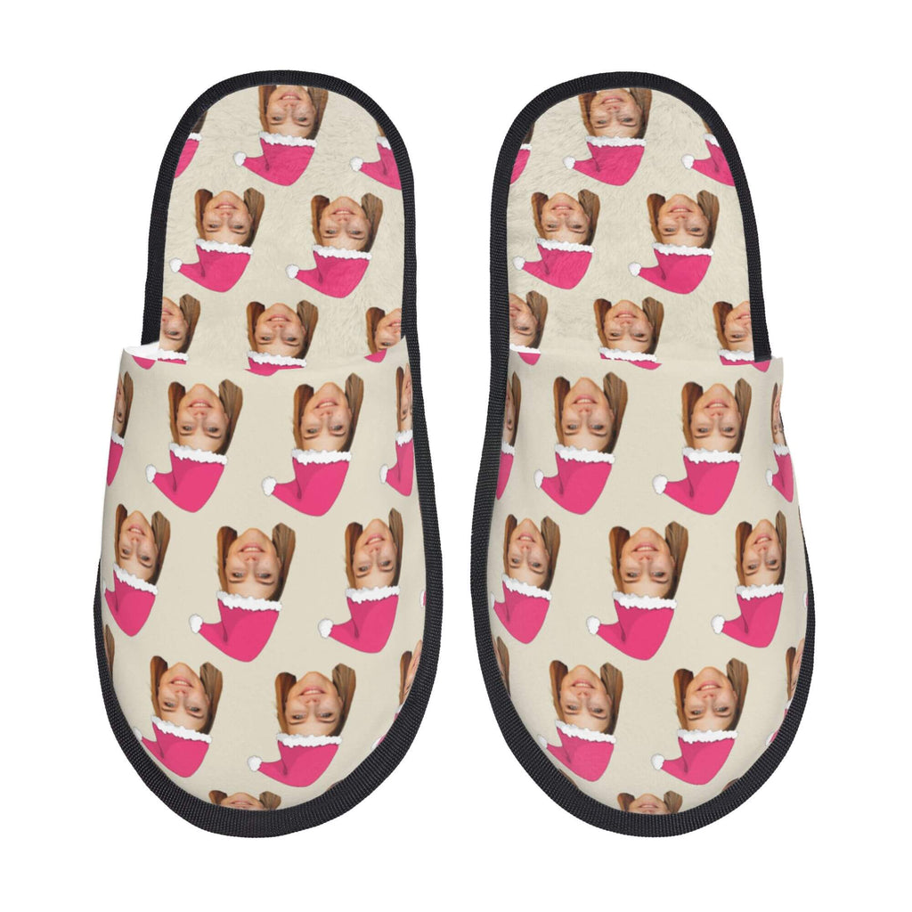 Custom Photo Slippers Santa Hat Winter Cotton Slippers for Men Women