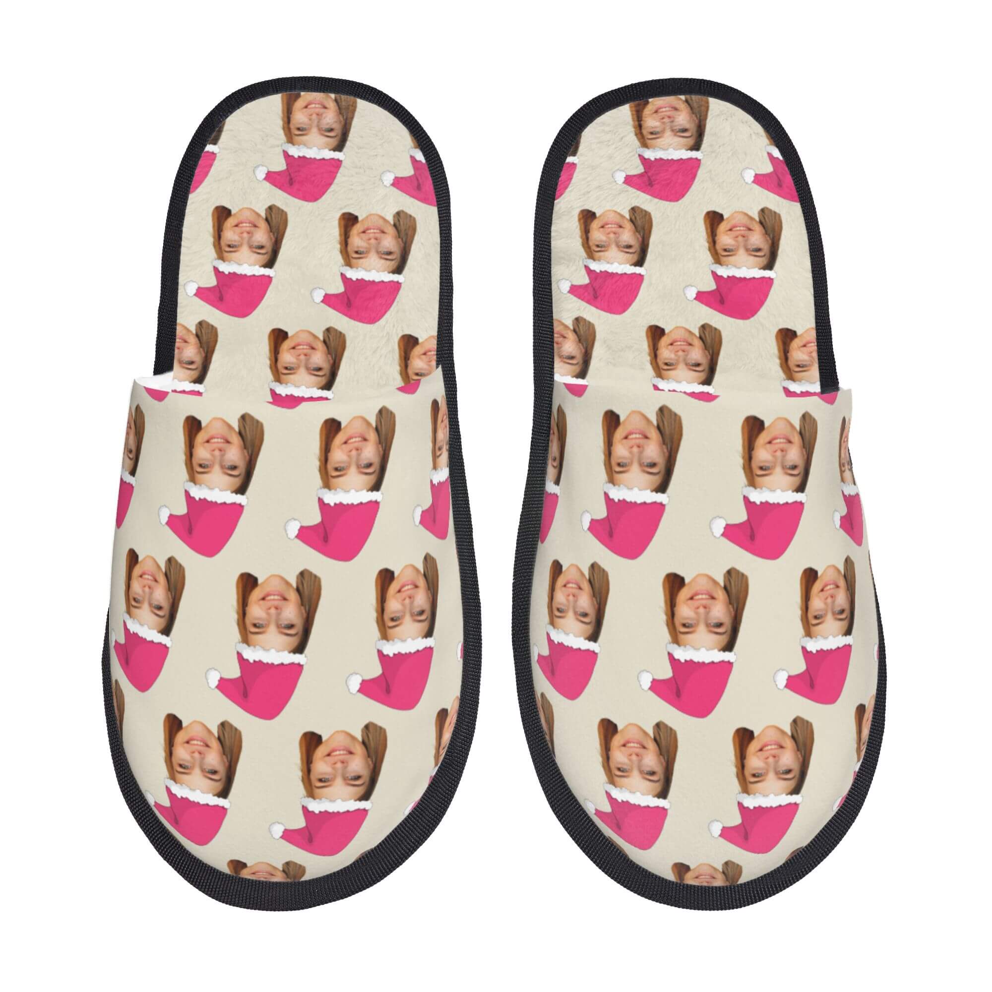 Custom Photo Slippers Santa Hat Winter Cotton Slippers for Men Women