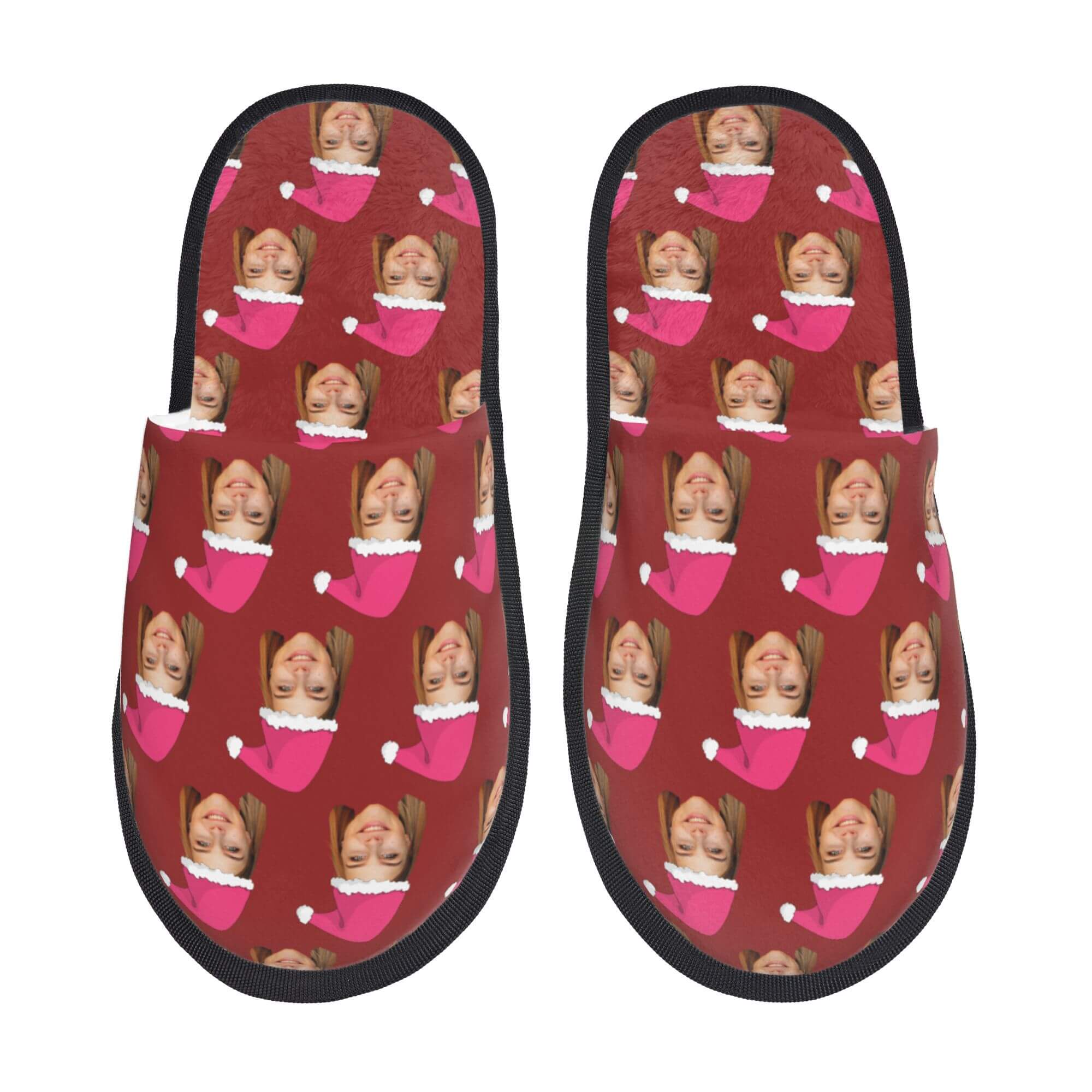 Custom Photo Slippers Santa Hat Winter Cotton Slippers for Men Women