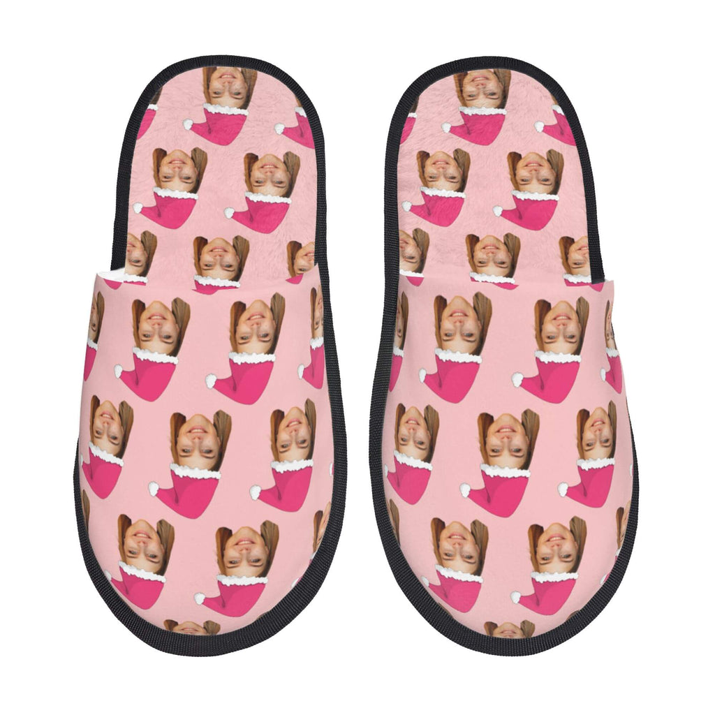 Custom Photo Slippers Santa Hat Winter Cotton Slippers for Men Women