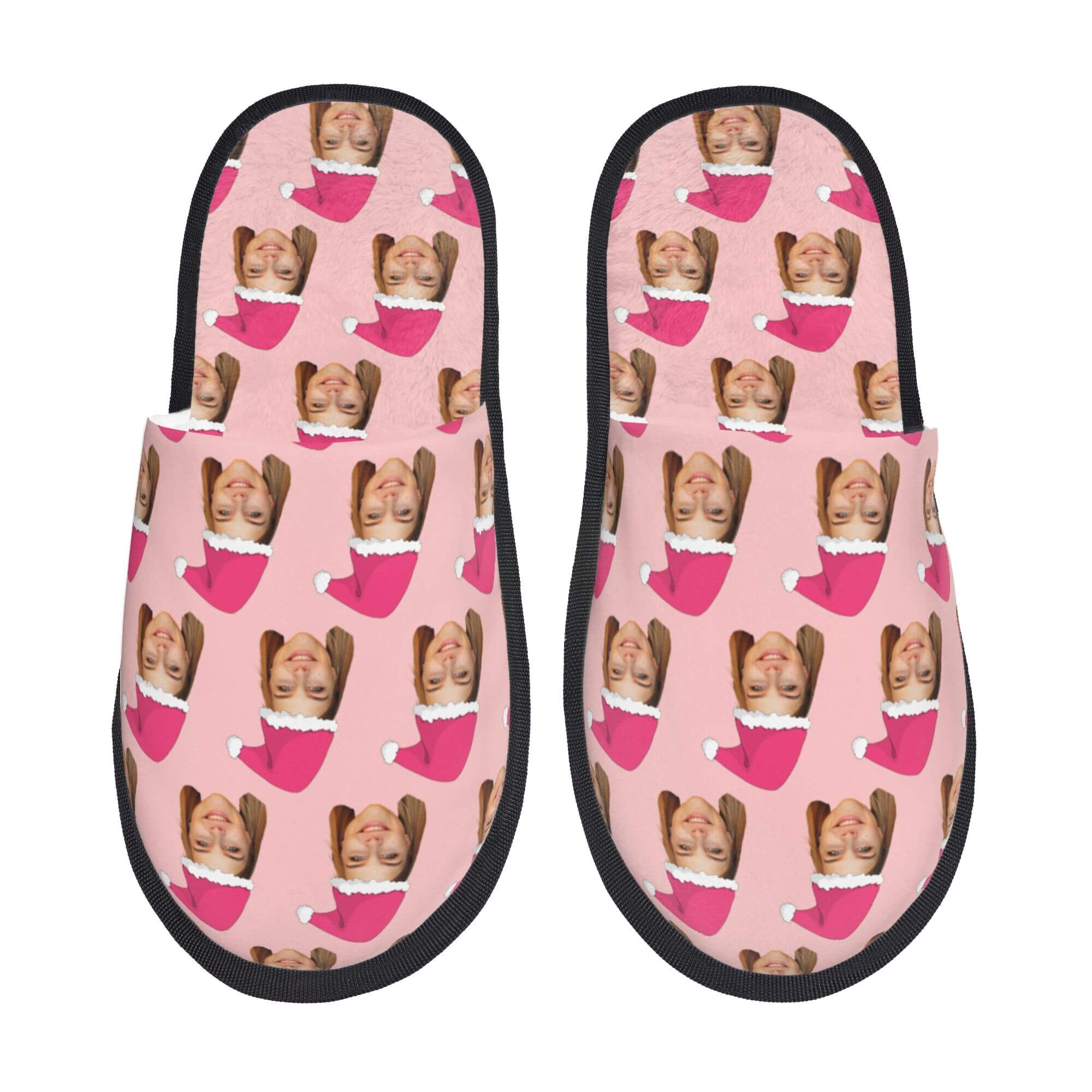 Custom Photo Slippers Santa Hat Winter Cotton Slippers for Men Women