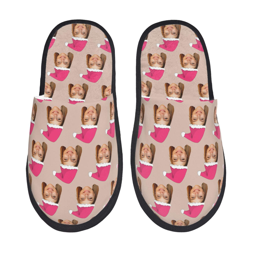 Custom Photo Slippers Santa Hat Winter Cotton Slippers for Men Women