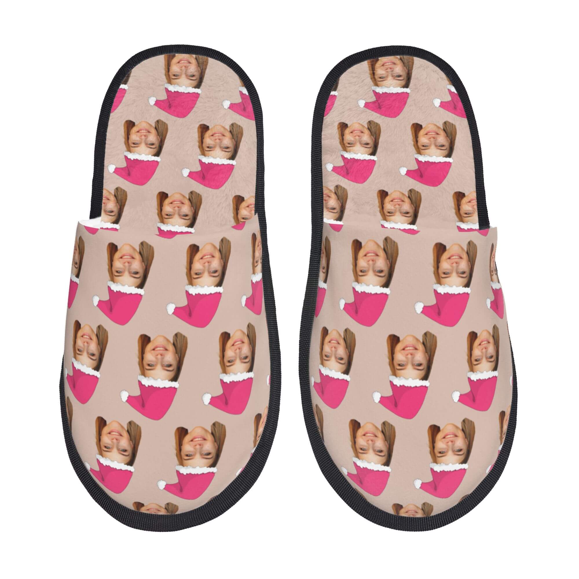 Custom Photo Slippers Santa Hat Winter Cotton Slippers for Men Women