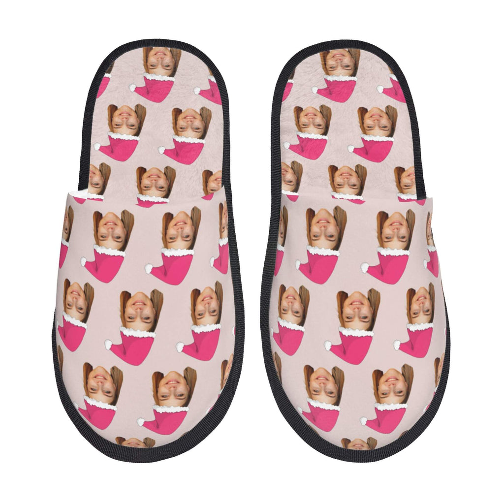 Custom Photo Slippers Santa Hat Winter Cotton Slippers for Men Women