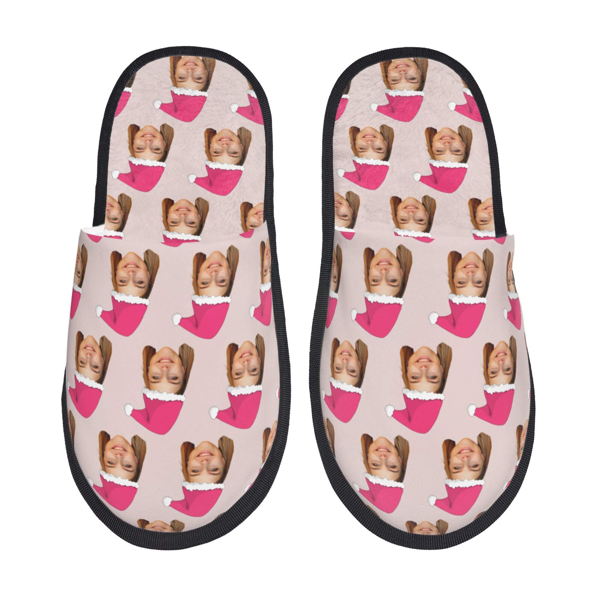 Custom Photo Slippers Santa Hat Winter Cotton Slippers for Men Women