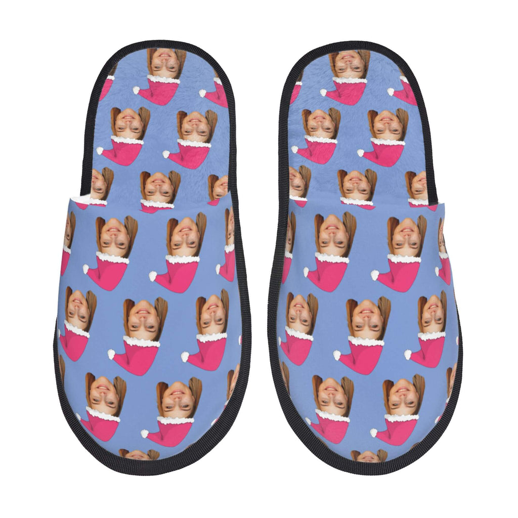 Custom Photo Slippers Santa Hat Winter Cotton Slippers for Men Women