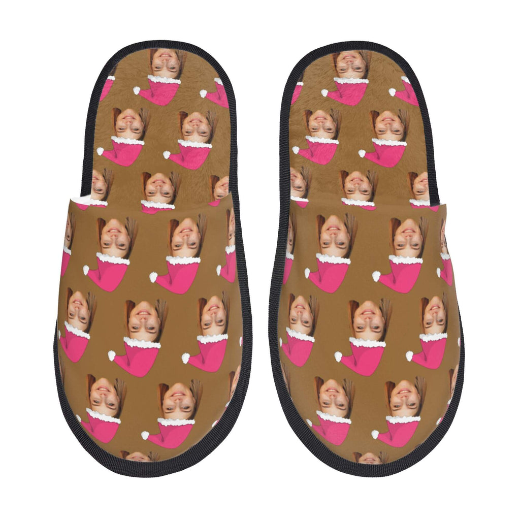 Custom Photo Slippers Santa Hat Winter Cotton Slippers for Men Women