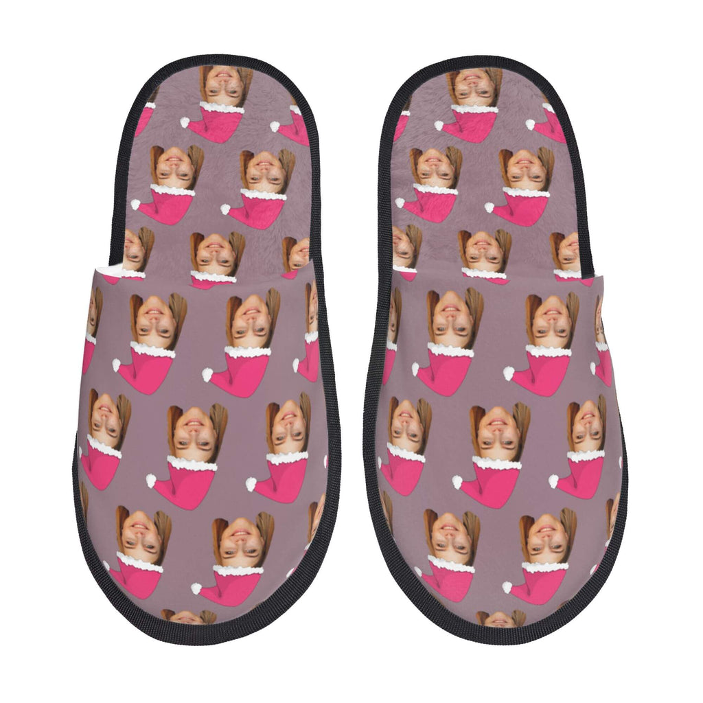 Custom Photo Slippers Santa Hat Winter Cotton Slippers for Men Women