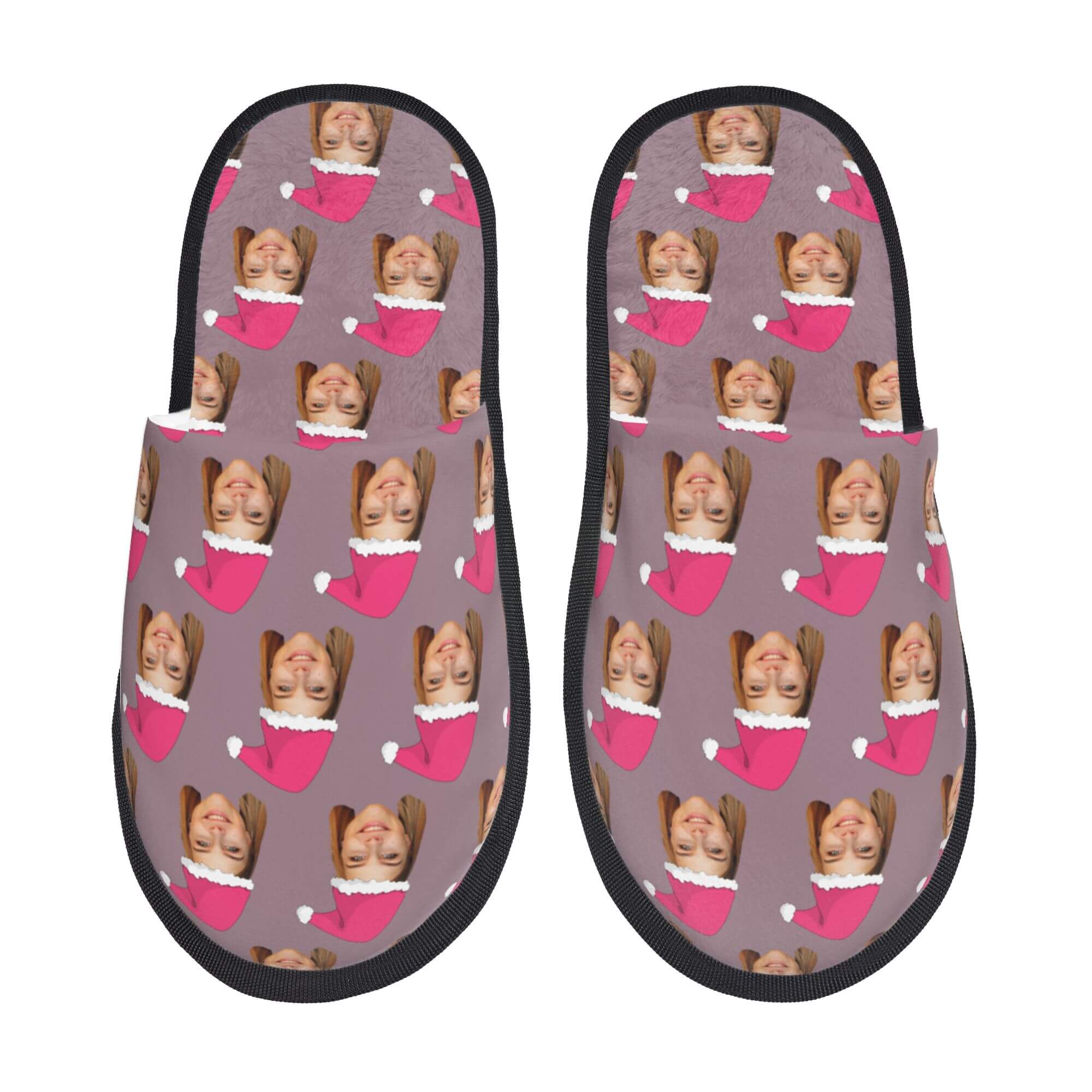 Custom Photo Slippers Santa Hat Winter Cotton Slippers for Men Women