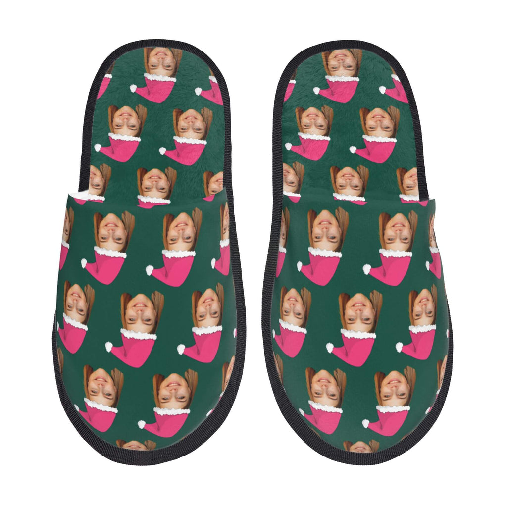 Custom Photo Slippers Santa Hat Winter Cotton Slippers for Men Women