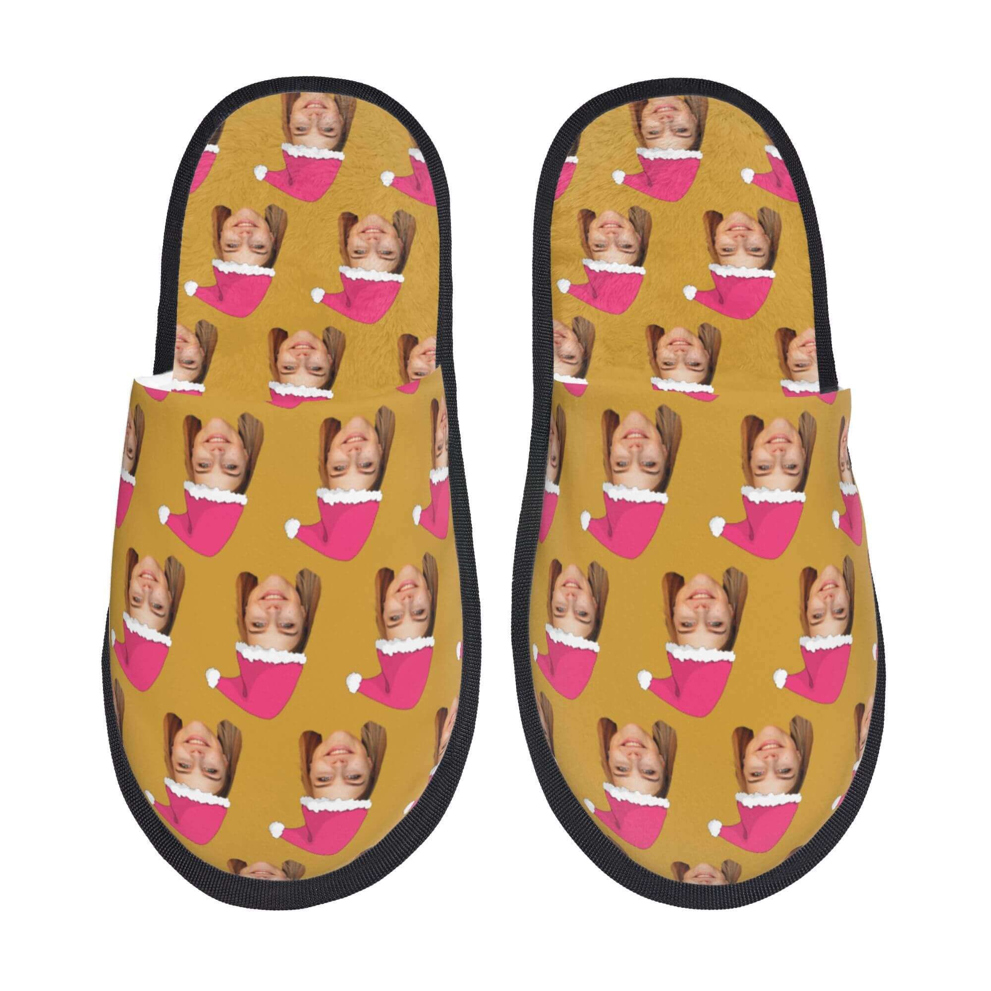 Custom Photo Slippers Santa Hat Winter Cotton Slippers for Men Women