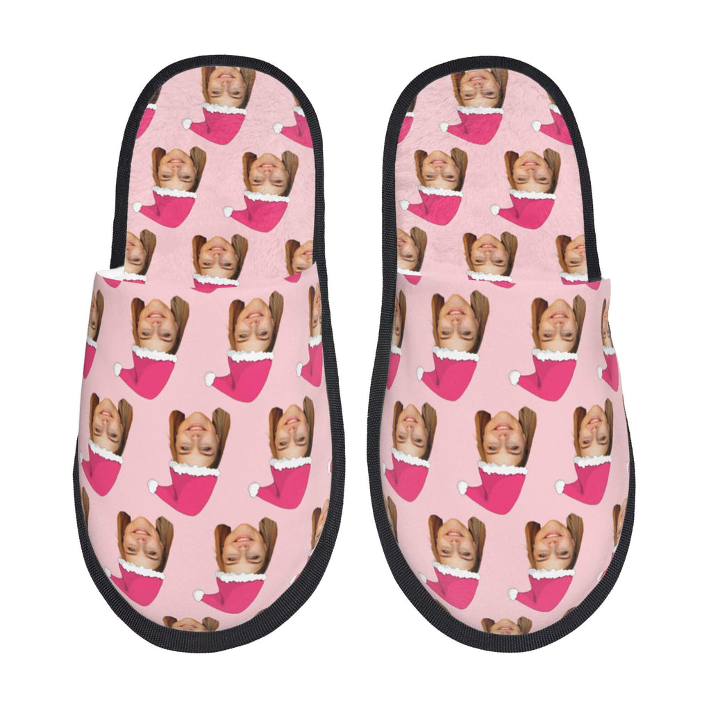 Custom Photo Slippers Santa Hat Winter Cotton Slippers for Men Women