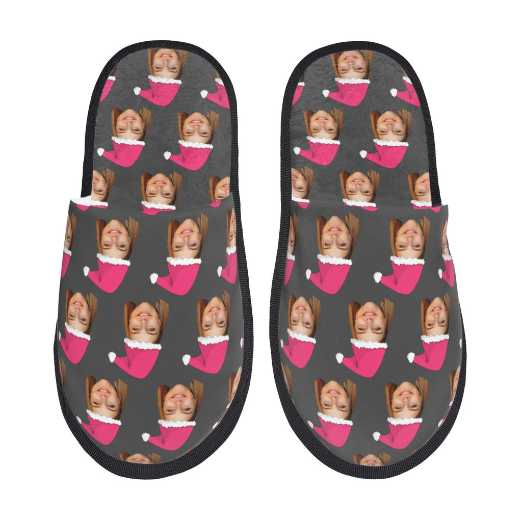 Custom Photo Slippers Santa Hat Winter Cotton Slippers for Men Women