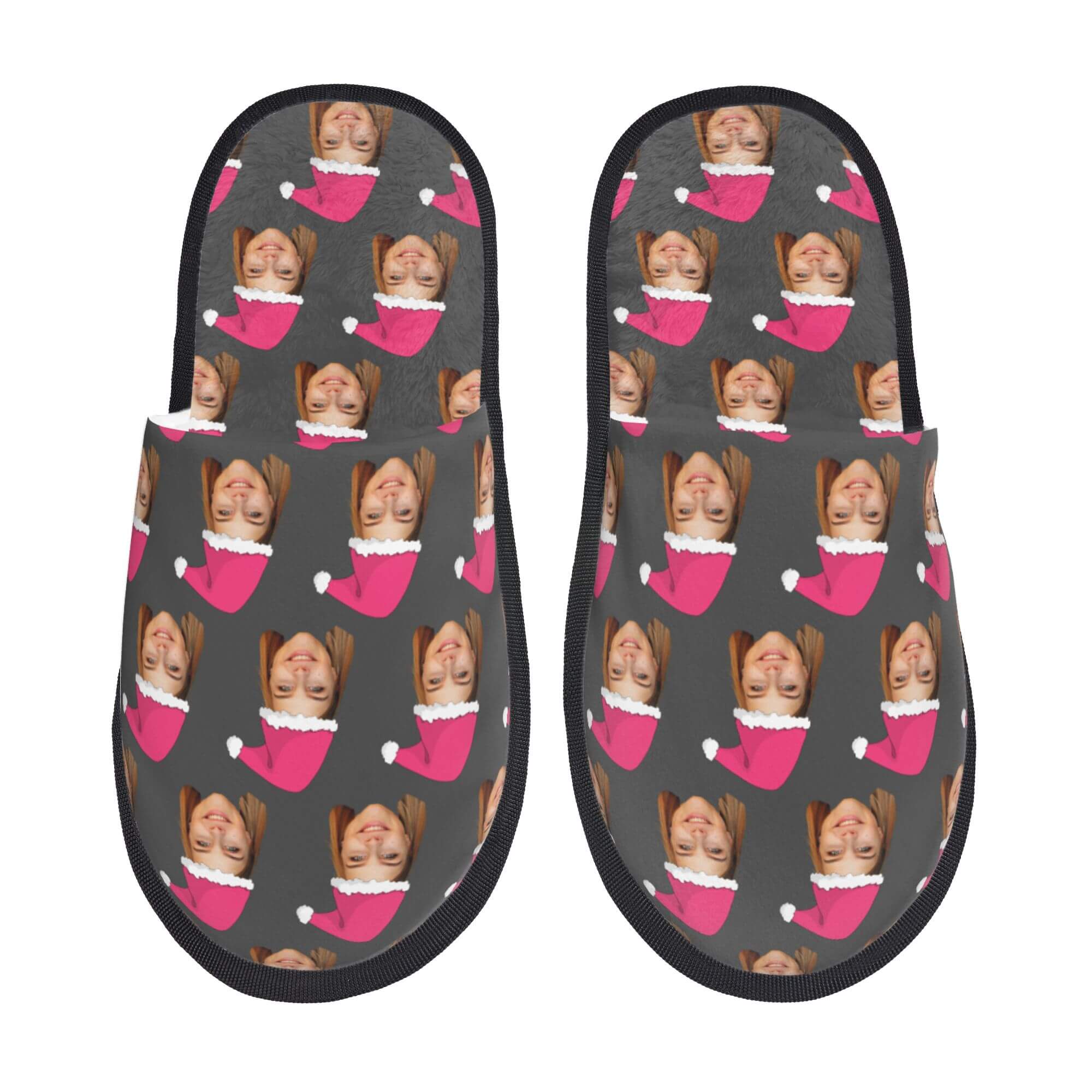 Custom Photo Slippers Santa Hat Winter Cotton Slippers for Men Women