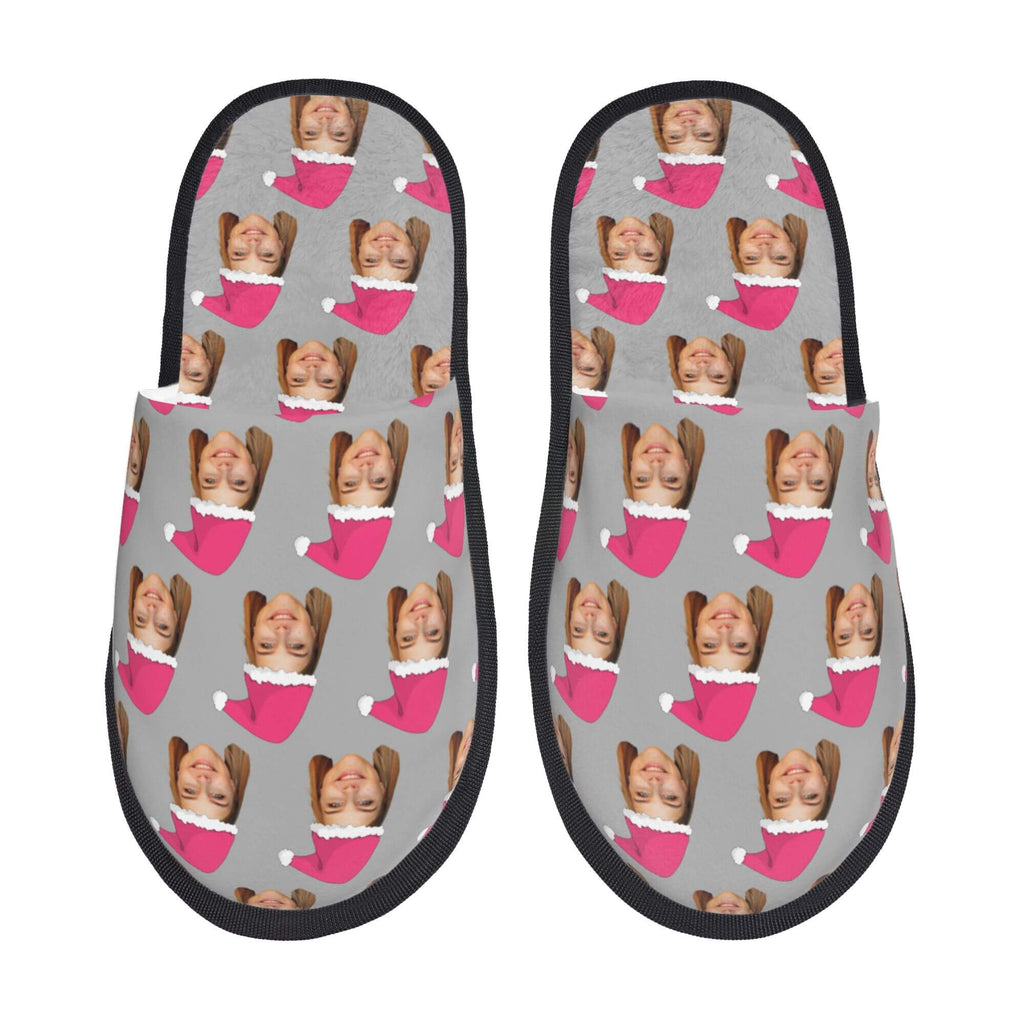 Custom Photo Slippers Santa Hat Winter Cotton Slippers for Men Women