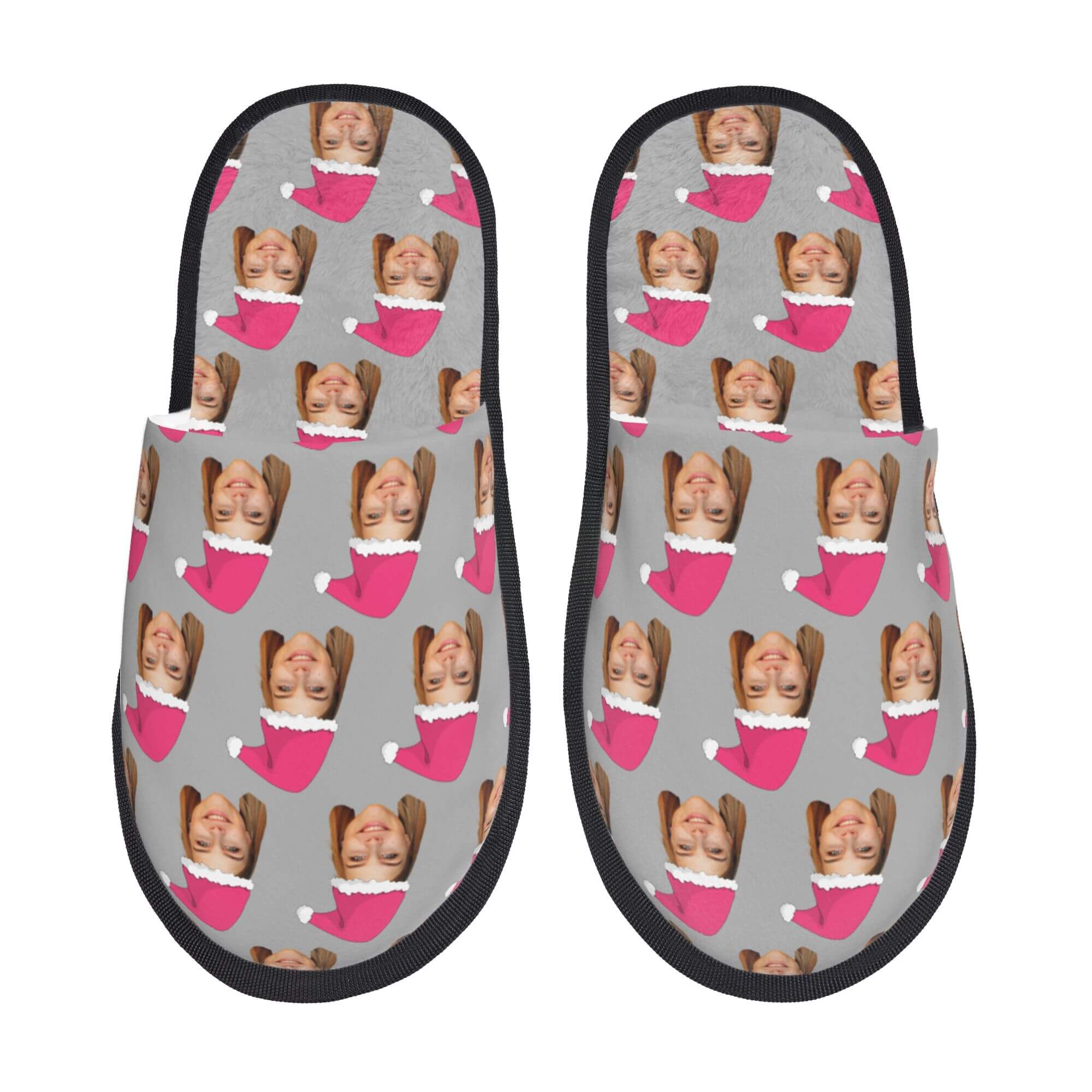 Custom Photo Slippers Santa Hat Winter Cotton Slippers for Men Women