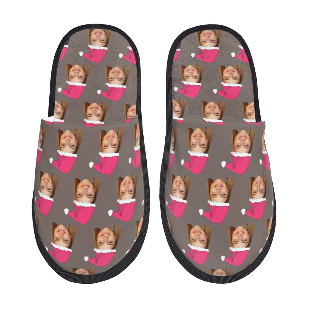 Custom Photo Slippers Santa Hat Winter Cotton Slippers for Men Women