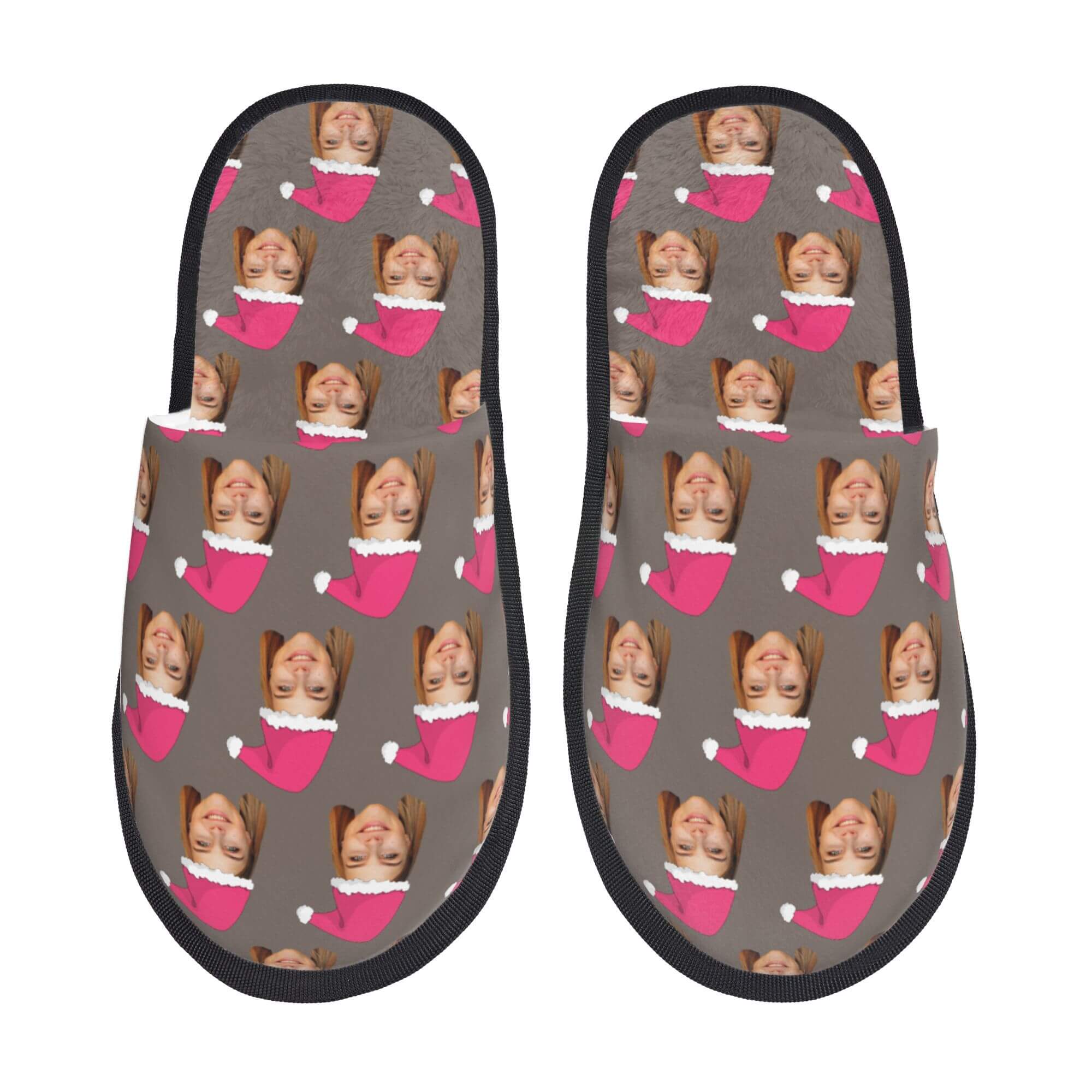 Custom Photo Slippers Santa Hat Winter Cotton Slippers for Men Women