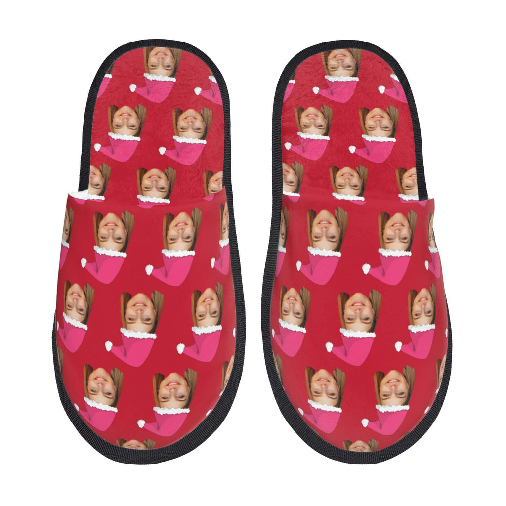 Custom Photo Slippers Santa Hat Winter Cotton Slippers for Men Women