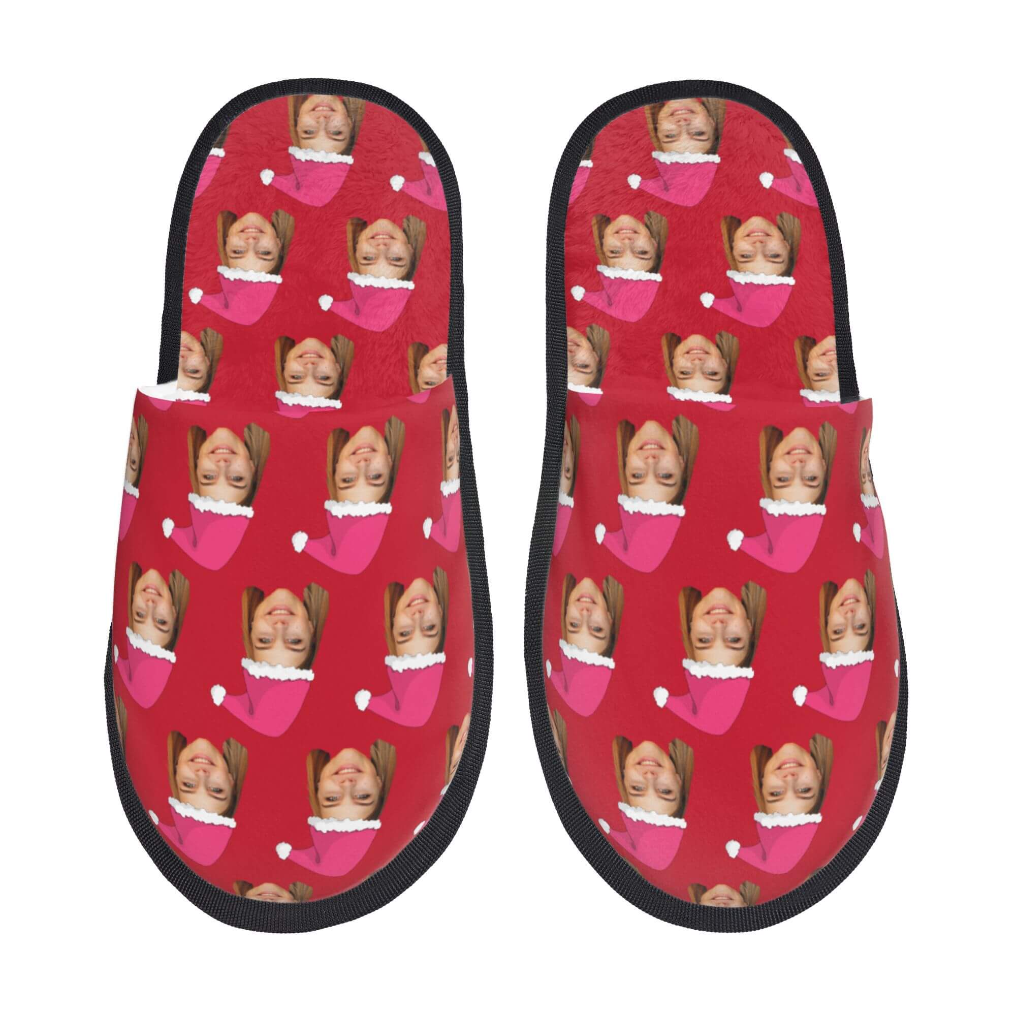 Custom Photo Slippers Santa Hat Winter Cotton Slippers for Men Women