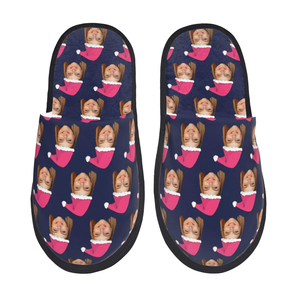 Custom Photo Slippers Santa Hat Winter Cotton Slippers for Men Women