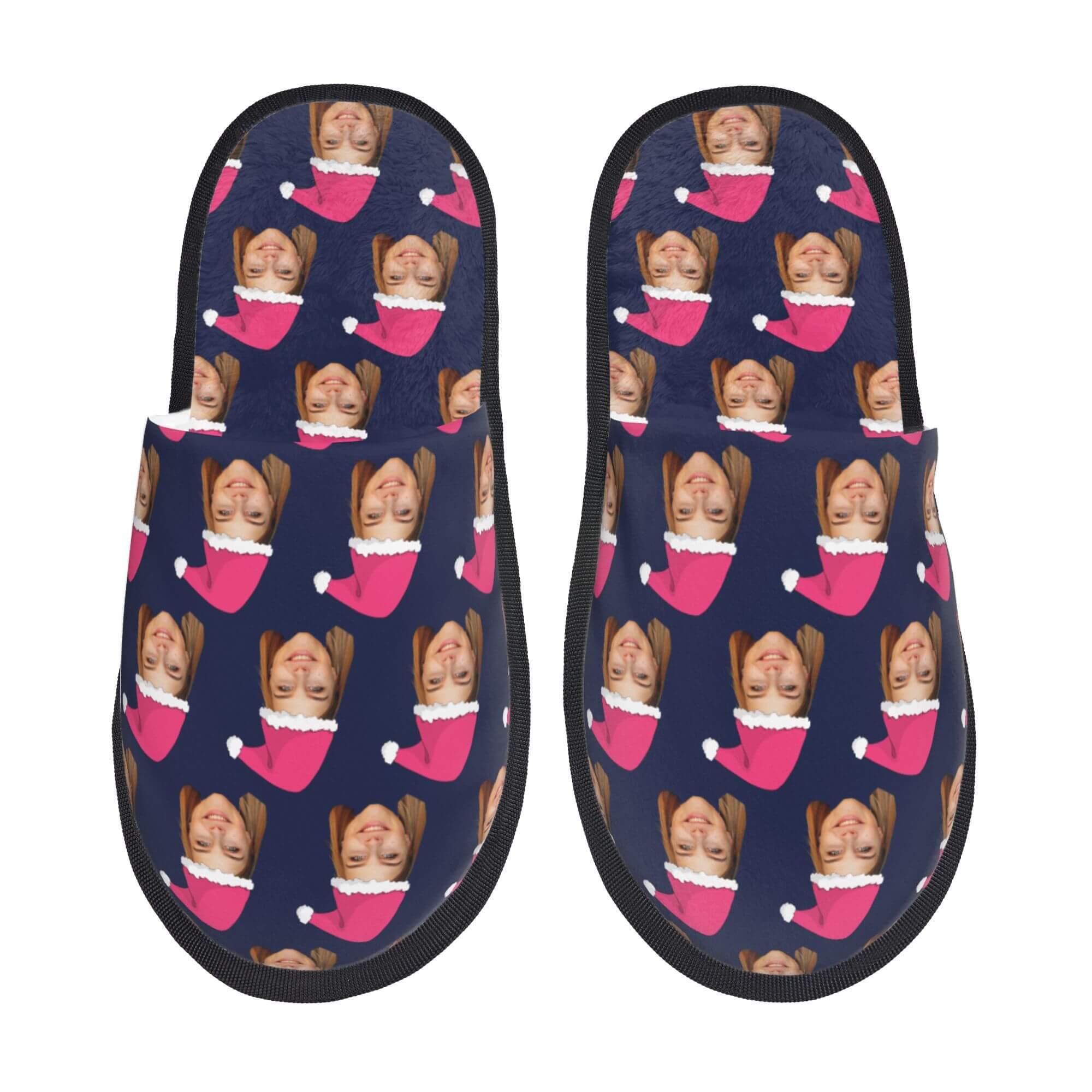 Custom Photo Slippers Santa Hat Winter Cotton Slippers for Men Women