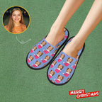 Custom Photo Slippers Santa Hat Winter Cotton Slippers for Men Women