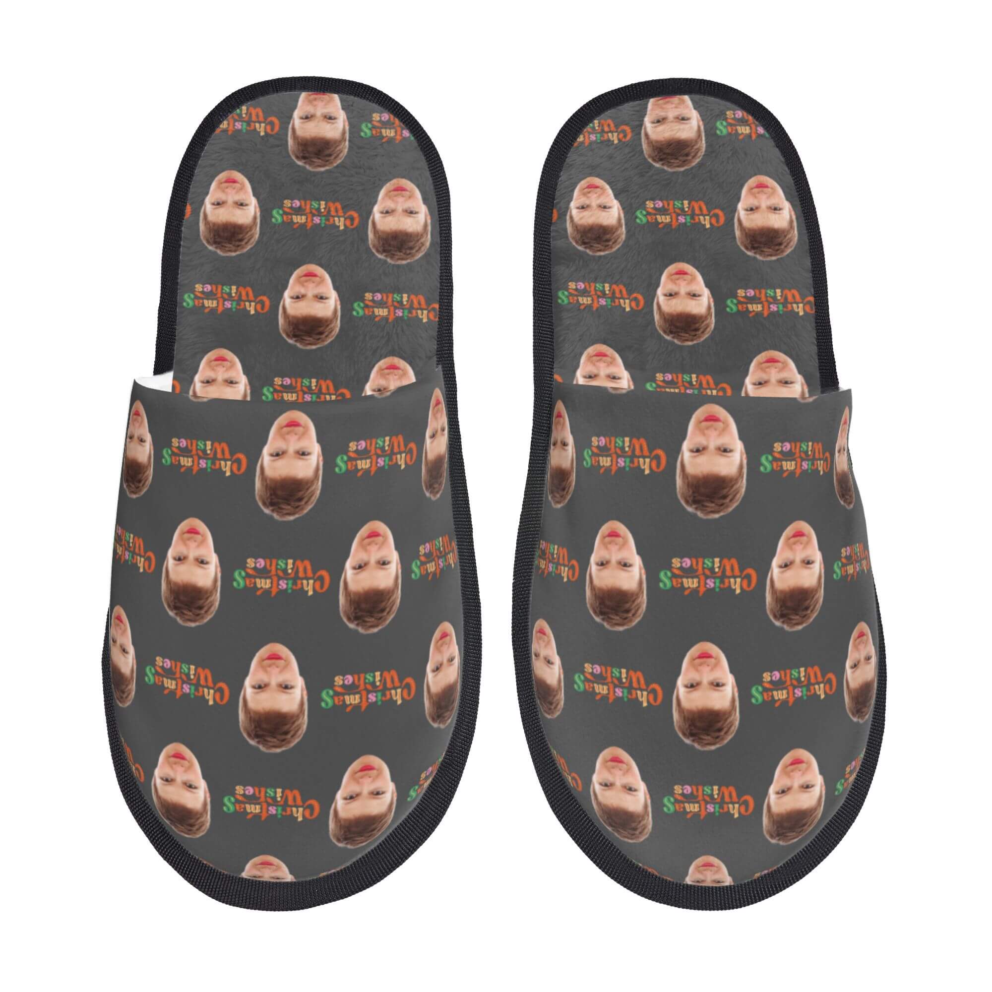 Custom Photo Slippers Merry Christmas Winter Cotton Slippers for Men Women