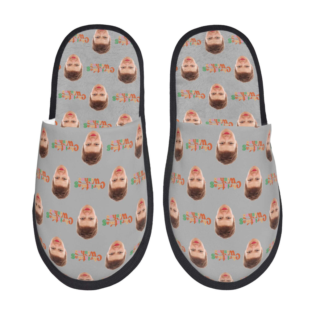 Custom Photo Slippers Merry Christmas Winter Cotton Slippers for Men Women