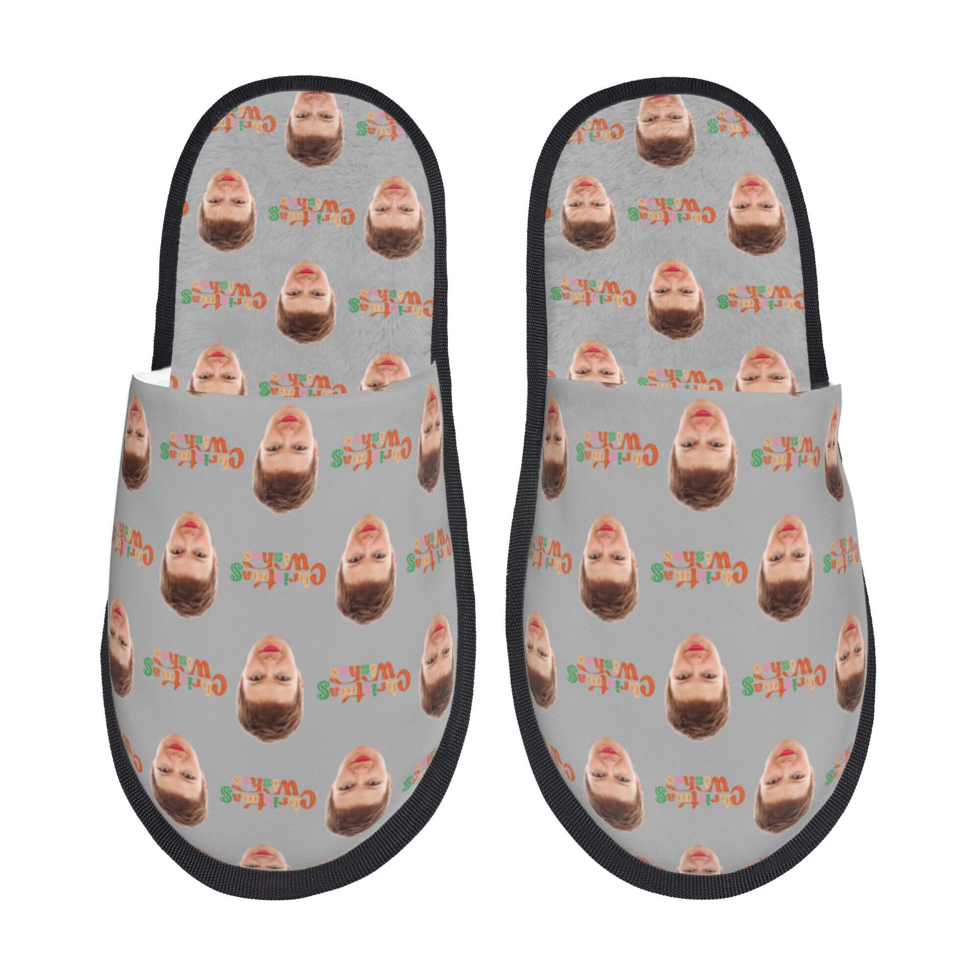Custom Photo Slippers Merry Christmas Winter Cotton Slippers for Men Women
