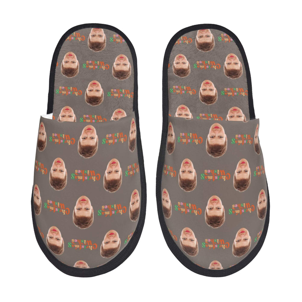 Custom Photo Slippers Merry Christmas Winter Cotton Slippers for Men Women