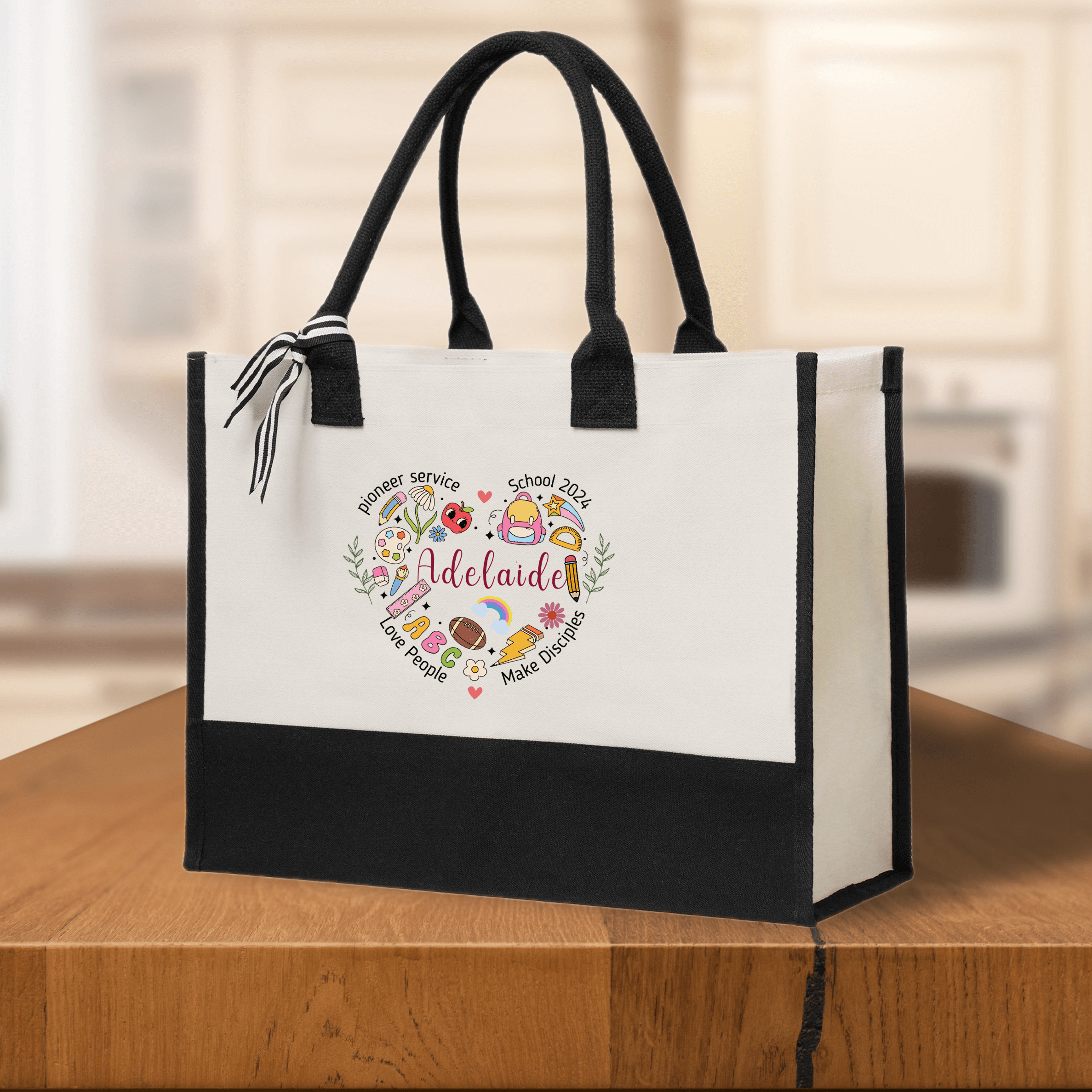 Pioneer Service Heart Shape Teacher Tote Bag with Name