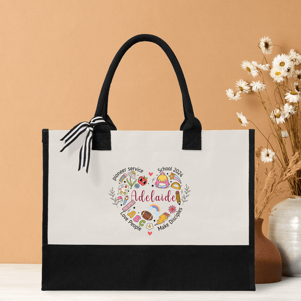 Pioneer Service Heart Shape Teacher Tote Bag with Name