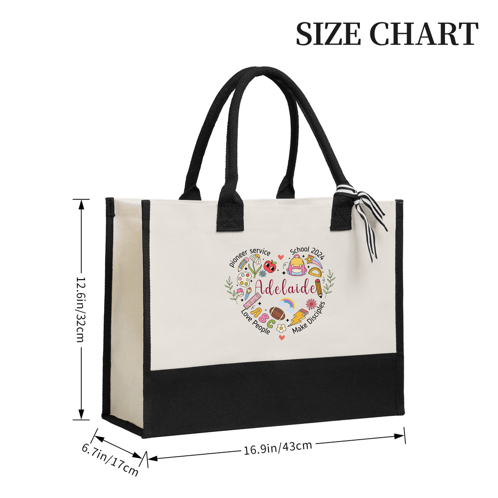 Pioneer Service Heart Shape Teacher Tote Bag with Name