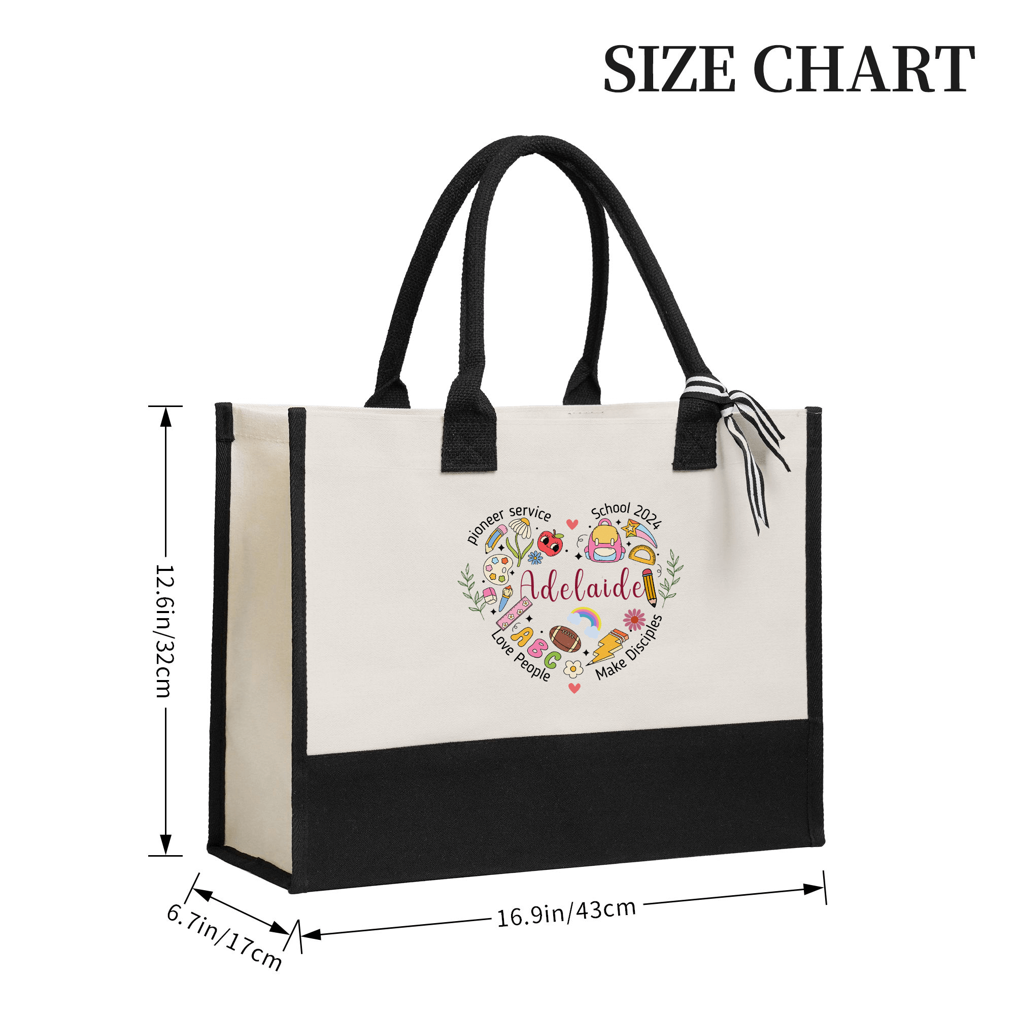 Pioneer Service Heart Shape Teacher Tote Bag with Name