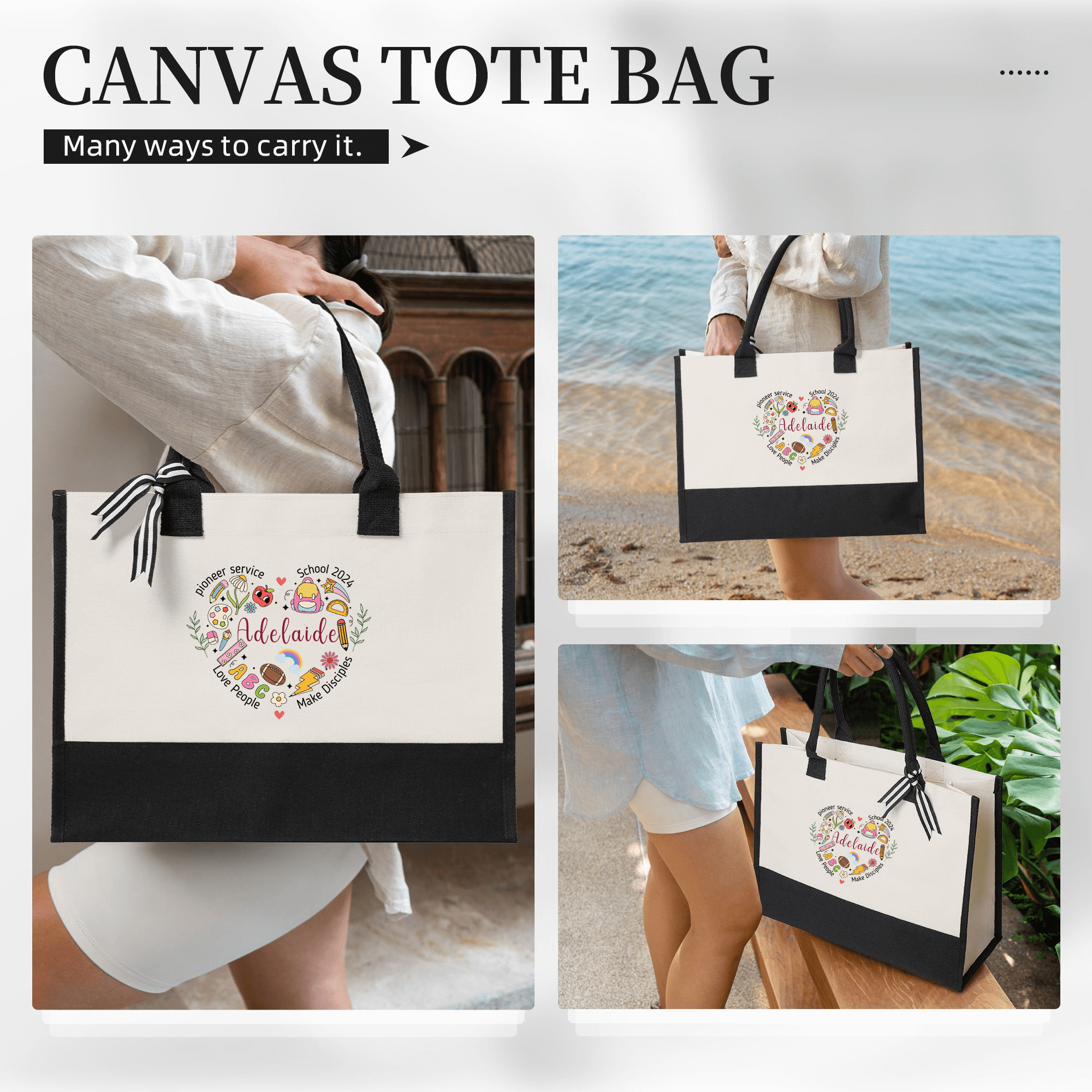 Pioneer Service Heart Shape Teacher Tote Bag with Name