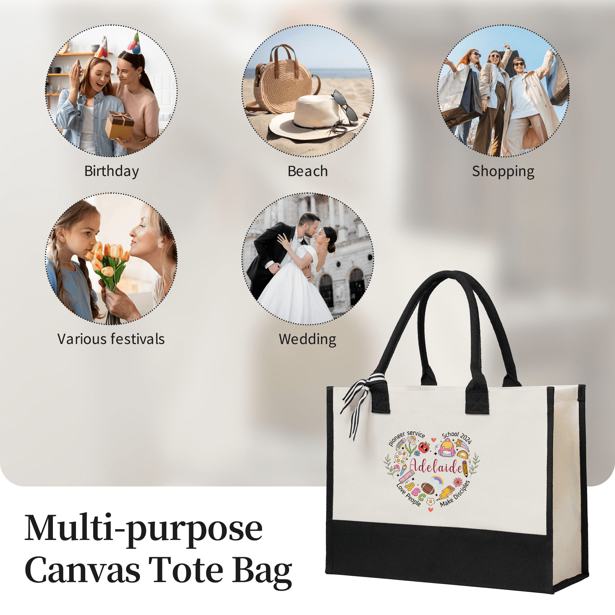 Pioneer Service Heart Shape Teacher Tote Bag with Name