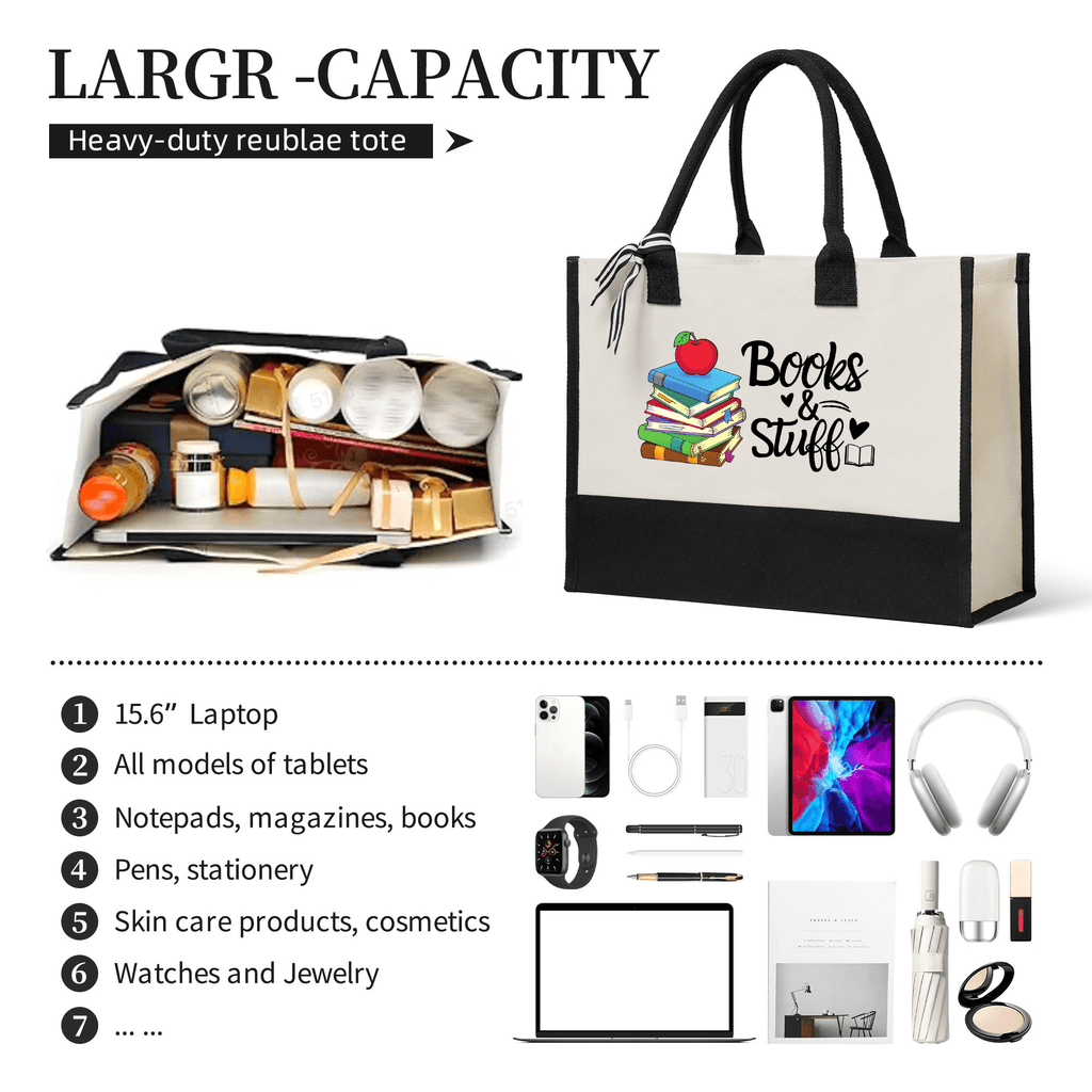 Books and Stuff Tote Bag for Teacher Personalized Teacher Gift