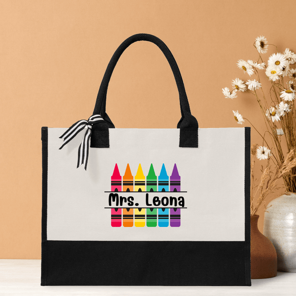 Crayon Custom Tote Personalized Name Teacher Bag Custom Tote Bag