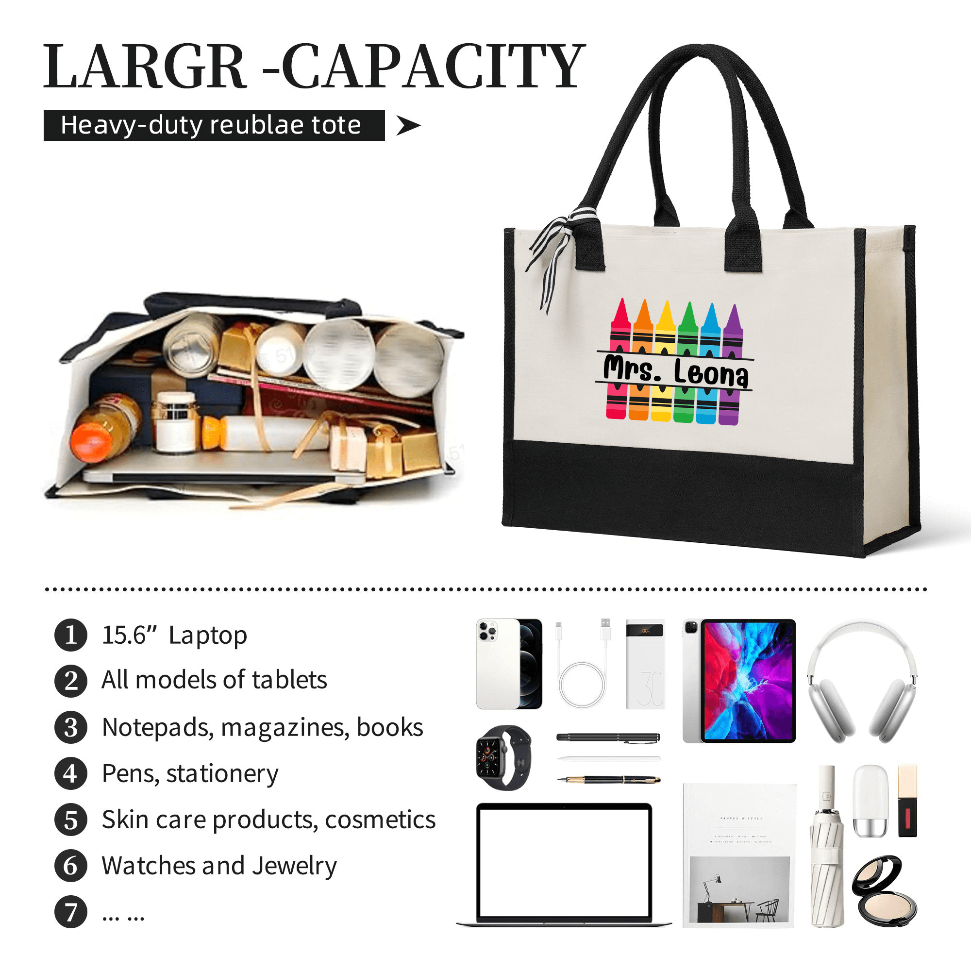 Crayon Custom Tote Personalized Name Teacher Bag Custom Tote Bag