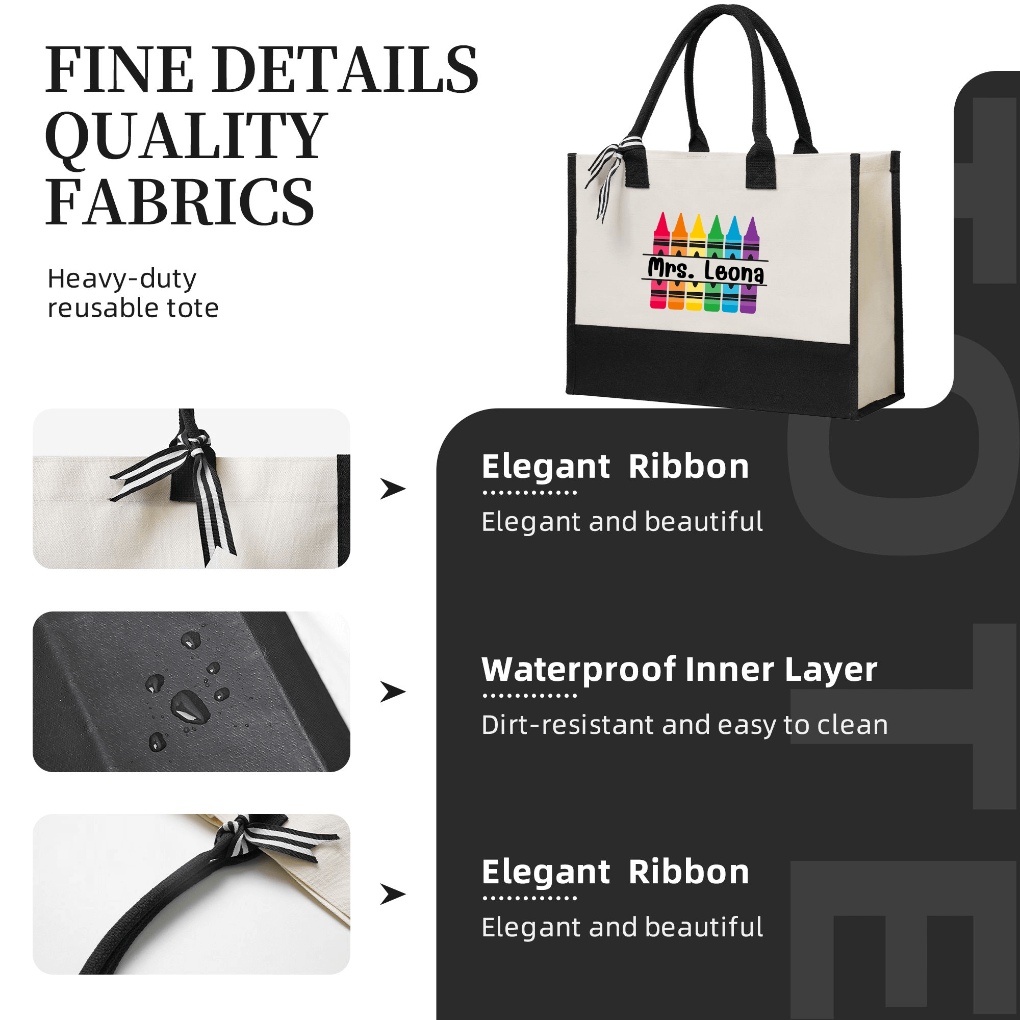 Crayon Custom Tote Personalized Name Teacher Bag Custom Tote Bag