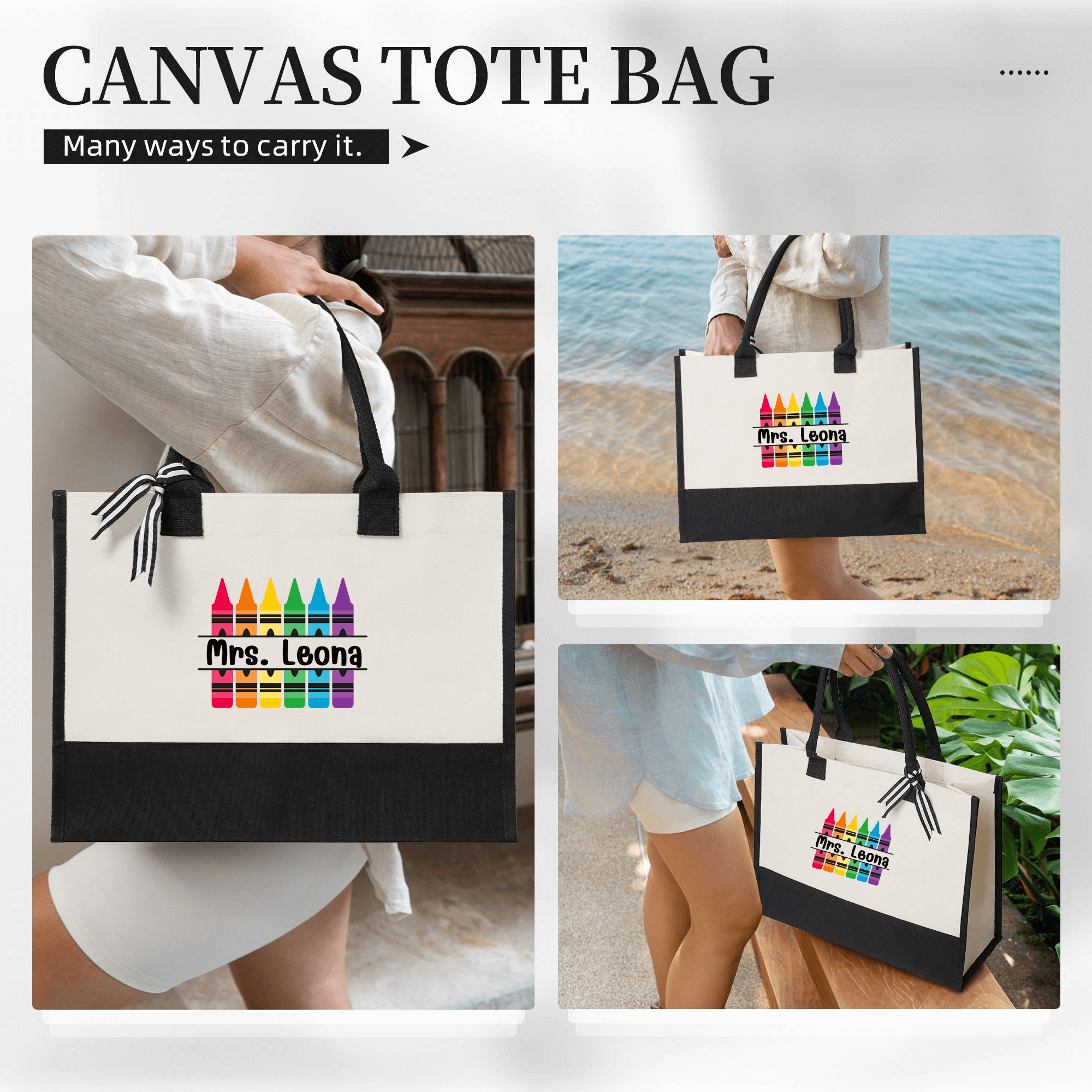 Crayon Custom Tote Personalized Name Teacher Bag Custom Tote Bag