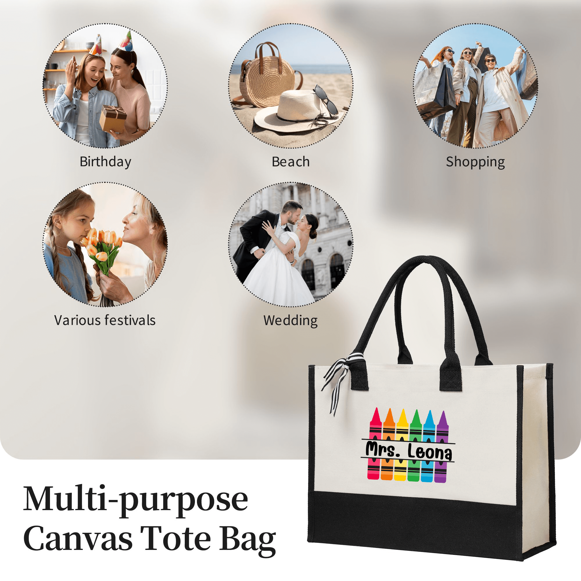 Crayon Custom Tote Personalized Name Teacher Bag Custom Tote Bag