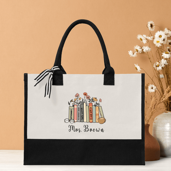 Books with Flowers Personalized Teacher Tote Bag Teacher Gifts