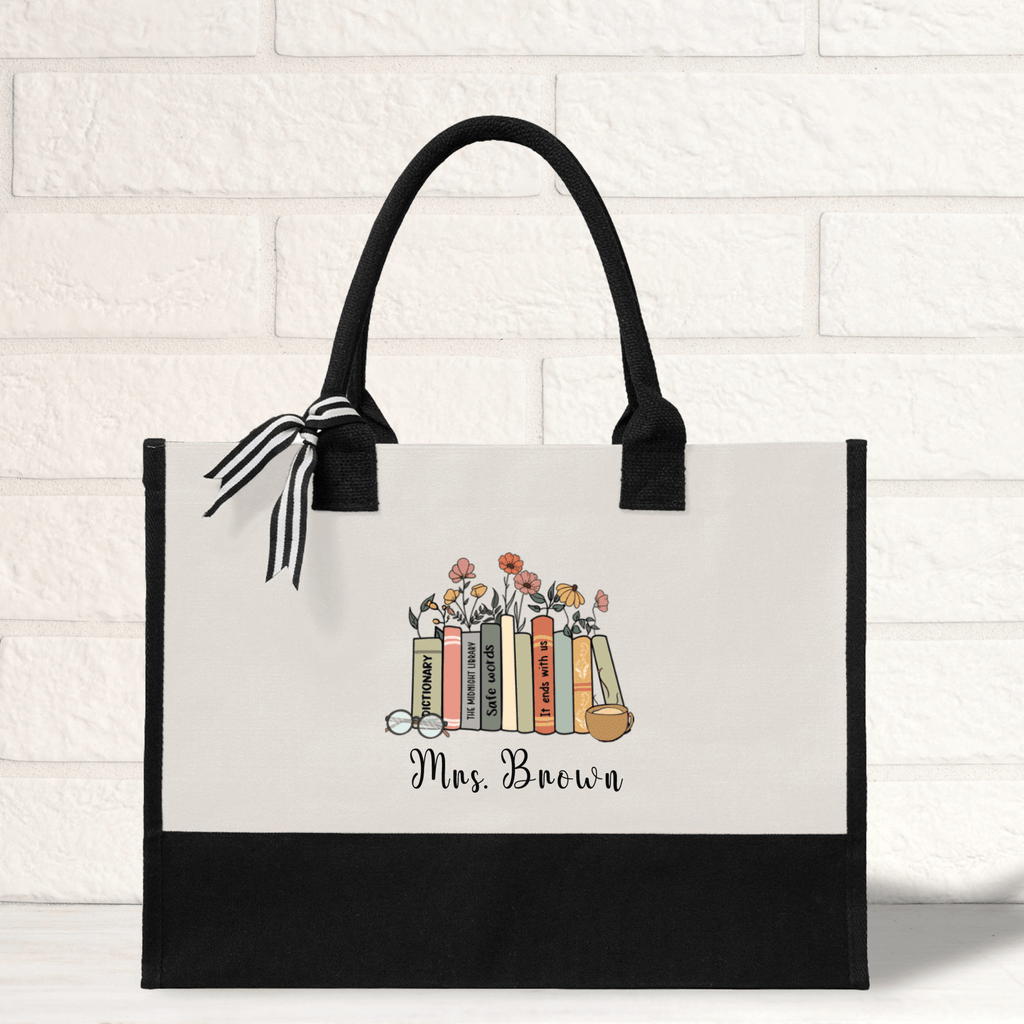 Books with Flowers Personalized Teacher Tote Bag Teacher Gifts