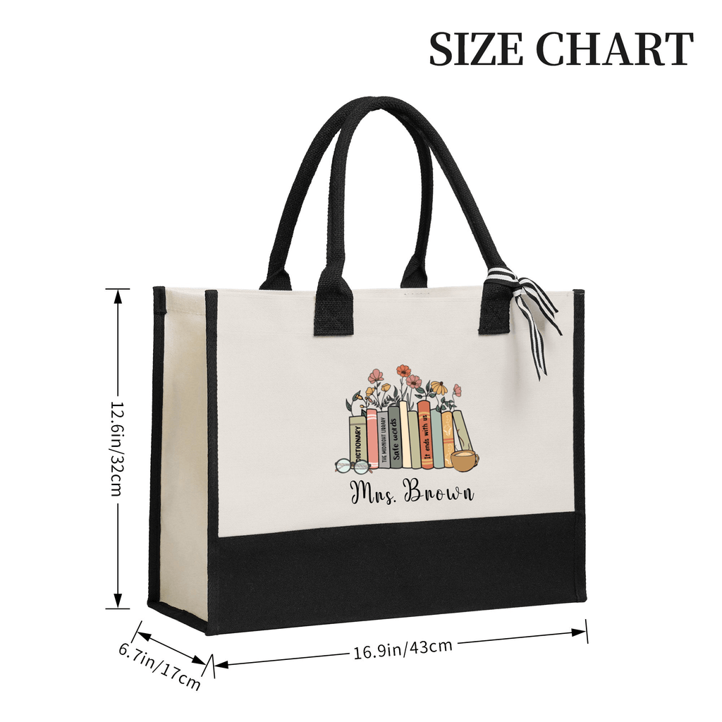 Books with Flowers Personalized Teacher Tote Bag Teacher Gifts